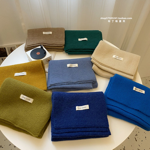 原版神仙藤井树雾霾蓝纯色围巾显白毛线围脖冬天新款情侣男女款 - 图1