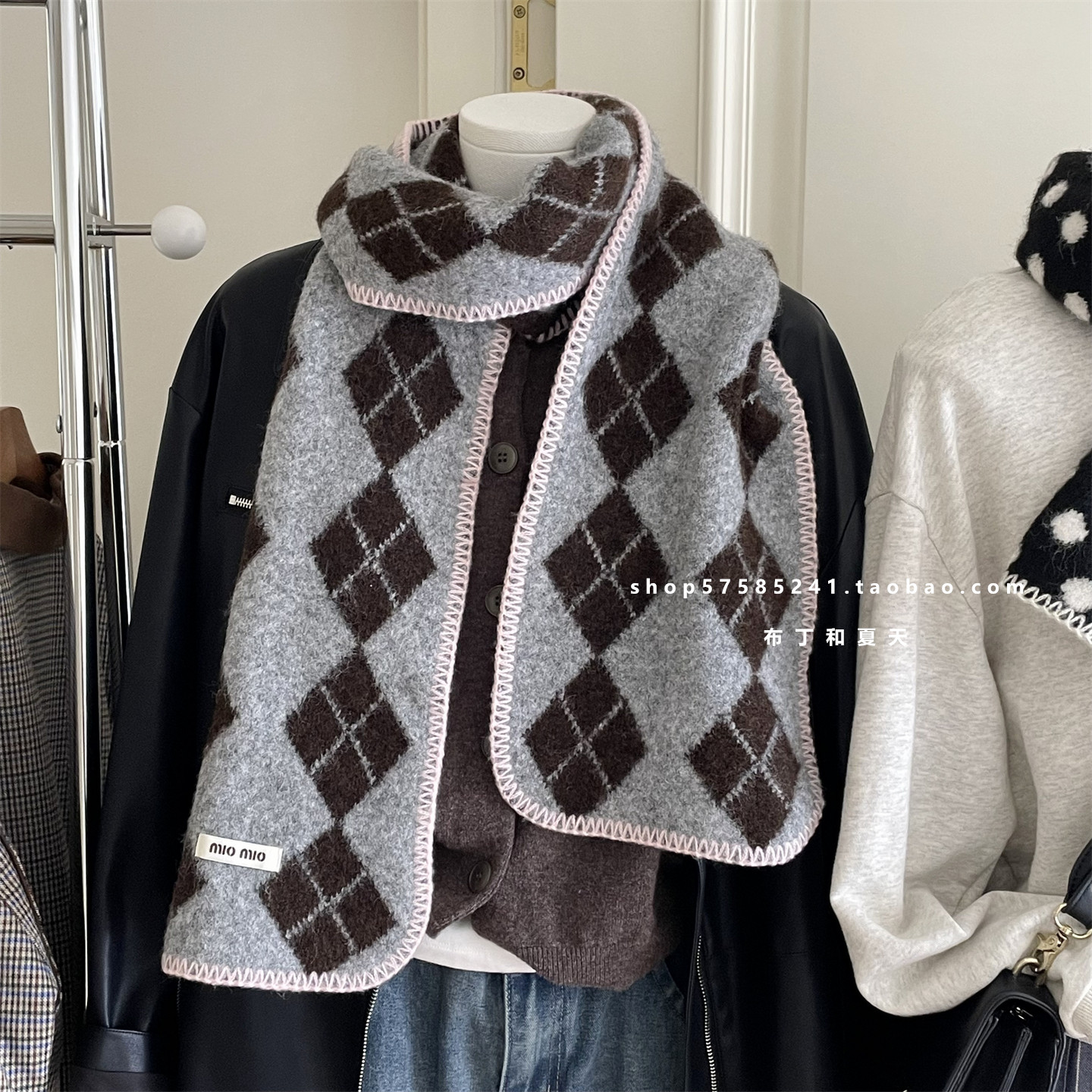 学院风菱形格波点围巾含羊毛围脖仿羊绒锁边撞色秋冬季保暖披肩女,淘宝优惠券,粉丝福利购,淘宝优惠卷