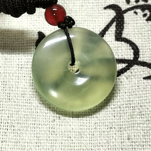 纯天然！岫玉花玉平安扣挂坠项链男女情侣吊坠加厚面包扣手工打磨 - 图1