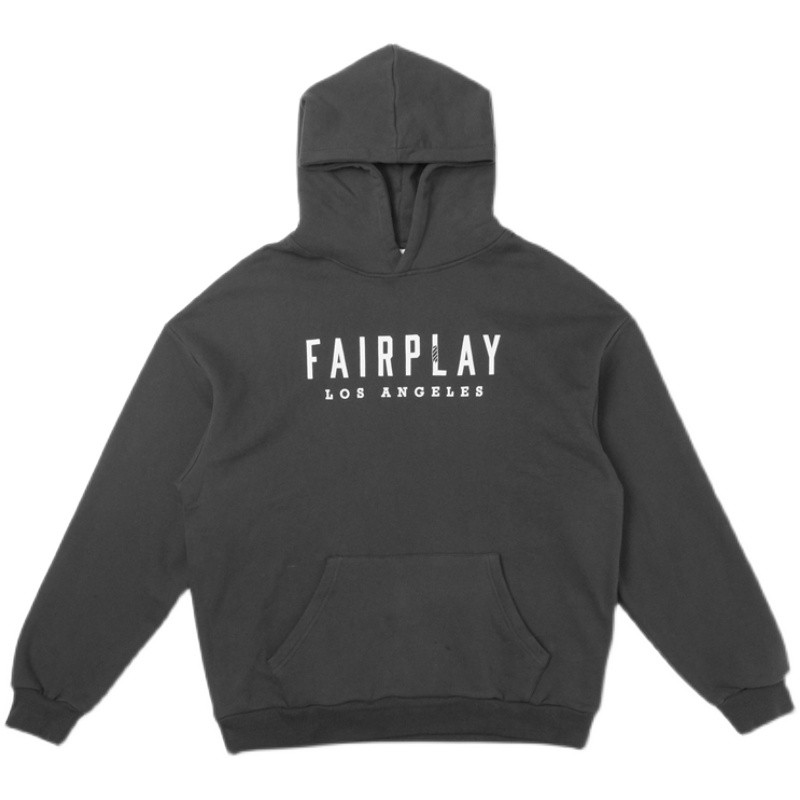 潮牌fairplay 基础logo 重磅 宽松情侣休闲纯棉连帽卫衣帽衫 - 图3