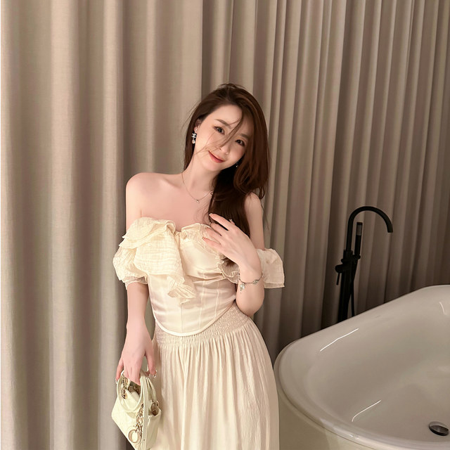 Tongse ruffled tube top chiffon shirt