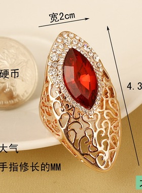 时尚橄槛形超大水晶夸张装饰戒指