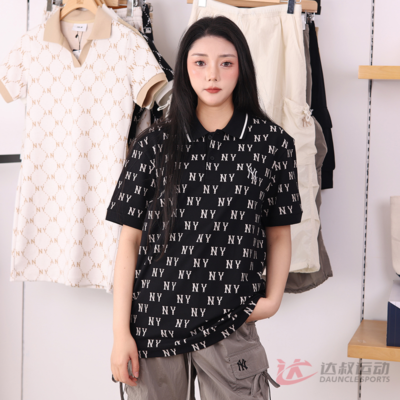 25新款MLB情侣短袖男女NY老花满印POLO衫翻领运动T恤3APQM0153 - 图2