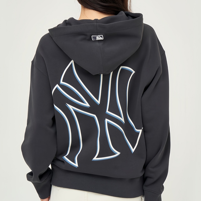 24新款MLB情侣运动卫衣男女NY镂空印花连帽休闲套头衫3AHDB0544 - 图0