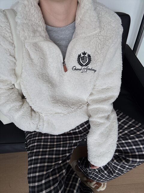 Niche design women's 25 autumn and winter new retro casual jacket stand collar zipper loose warm polar fleece versatile trendy