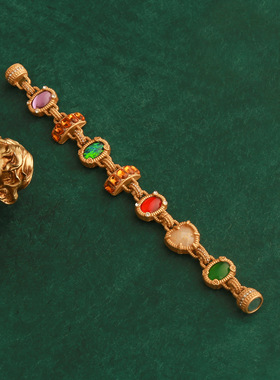 vintage轻奢中古复古高级手链彩色小众天然石百搭手饰磁吸扣手链