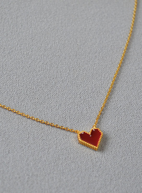 日韩小众复古红色爱心珐琅滴釉简约个性气质短款项链锁骨链女