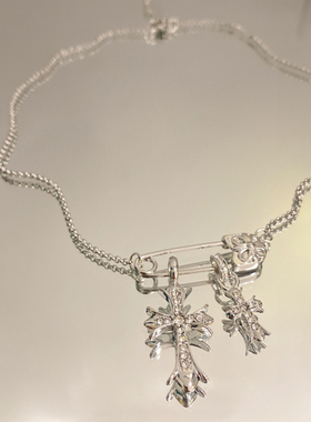 手工韩国网红冷淡双十字架回形针甜酷风项链项饰女锁骨链