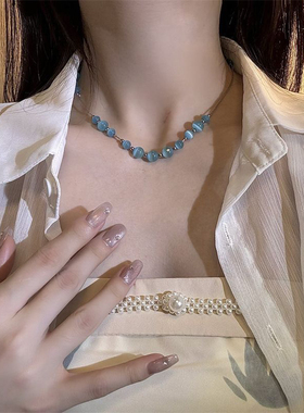 网红显白的蓝色猫眼石颈链choker女小众设计高级感日常锁骨链百搭