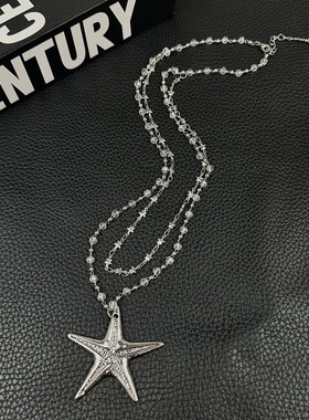 partyme手工多层长款星星项链女小众设计感海星双层串珠颈链甜酷