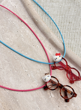 partyme手工猫咪眼镜吊坠项链女款春夏新款挂脖配饰卫衣链颈链