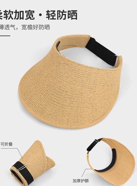 partyme手工编织大檐空顶草帽女夏透气可折叠遮阳出游沙滩帽