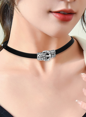partyme手工涂鸦皮带扣牛皮颈带项链女轻奢高级感冷淡风颈圈