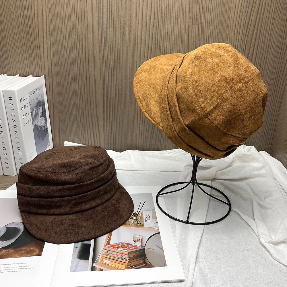 明星同款气质纯色马术帽褶皱麂皮绒平顶鸭舌帽女休闲百搭显脸小 - 图1