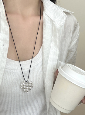 partyme手工银色珍珠爱心长款项链锁骨链轻奢百搭小众高级感配饰