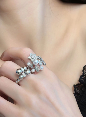 珍珠开口戒指女小众设计新款食指戒轻奢高级气质指环百搭轻奢星星