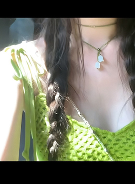 partyme手工绿色串珠花朵吊坠双层项链锁骨链森系超仙颈链小众女