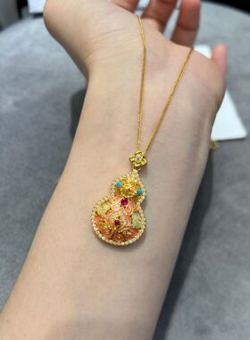 通体18k金葫芦吊坠au750珐琅百搭精致玫钻轻奢风如意葫芦18k真金