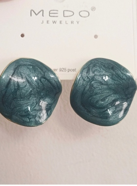 王菲同款虾片蓝白色滴釉925银耳钉法式奢耳环新款潮网红小众耳饰