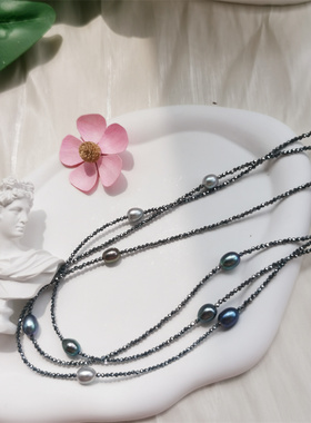 大溪地色混彩三股长链 天然珍珠项链 上身超美blingbling既视感