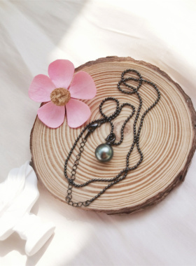 天然海水炫彩大溪地单珠吊坠 可掰扣孔雀绿大溪地项链 送银黑链条