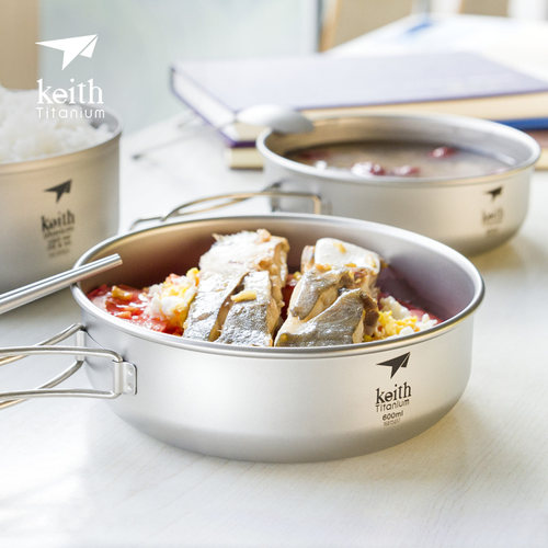 keith铠斯纯钛折叠手柄钛碗户外超轻钛煎锅饭碗健康餐具Ti5326 - 图1