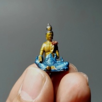 Water Moon Guanyin Solid Pure Bronze Fine Casting Handmade Color Painting High About 2 8cm Bonsai Bounty Stone-Borne Buddha Statues Small Pendulum Pieces