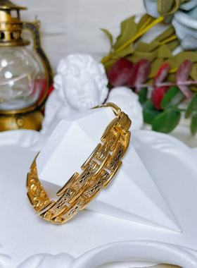 【BW中古】中古大马革西班牙产金镶手链，手围18内