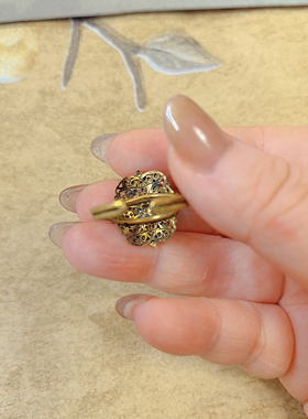 【BW中古】西德蓝绿色宝石戒指，人工掐丝戒托戒围