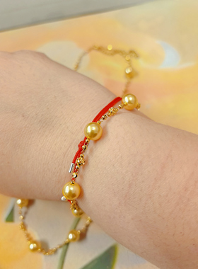 金色贝珠项链和手链套装，9mm点位，色泽润质量好，特价就2套了