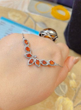 【BW宝石】粉橙色帕帕拉恰蓝宝石项链，非常难得7颗帕帕拉恰宝石