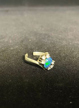 【BW宝石】澳洲小灯泡蓝绿黑欧珀戒指，活口戒