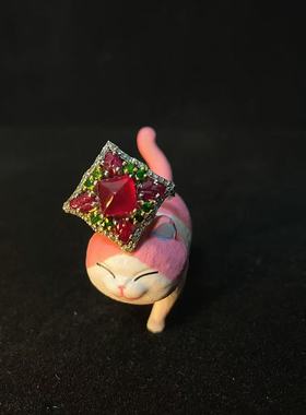 【BW宝石】星空红宝石，老烧唐塔形，配石红宝石，碧玺和真钻石