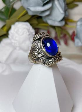 【BW中古】中古老银深宝蓝色琉璃活口戒指