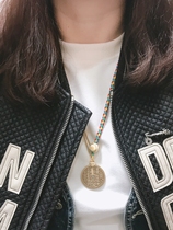 Ajun Original Mountain Ghosts spend money on money ancient coins Yellow copperplate handwoven text to play with necklace