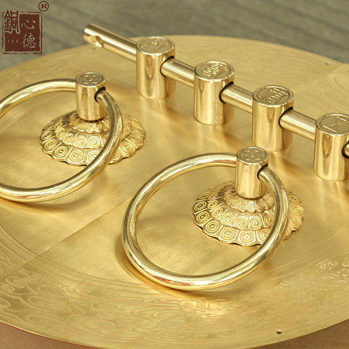 中式仿古门环拉手黄铜大门栓插销锁搭扣院木门锁扣老式复古门把手 - 图2