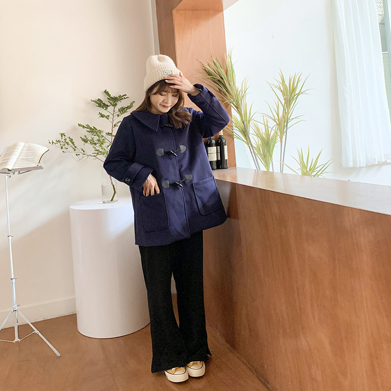 大码女装胖mm毛呢外套秋冬韩版宽松学院风牛角扣呢子大衣31342,淘宝优惠券,粉丝福利购,淘宝优惠卷