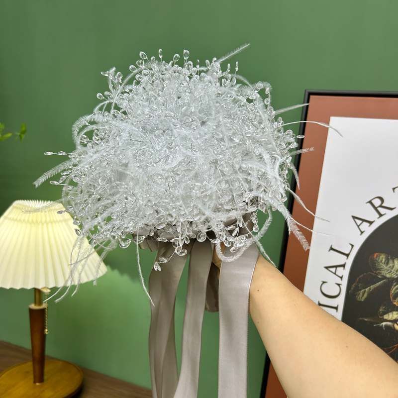 水晶DIY新娘手捧花羽毛婚礼手工材料包闺蜜结婚礼物新婚成品摄影 - 图0