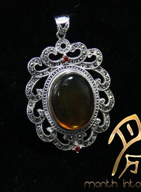 月成琥珀蜜蜡半银做旧款diy配件