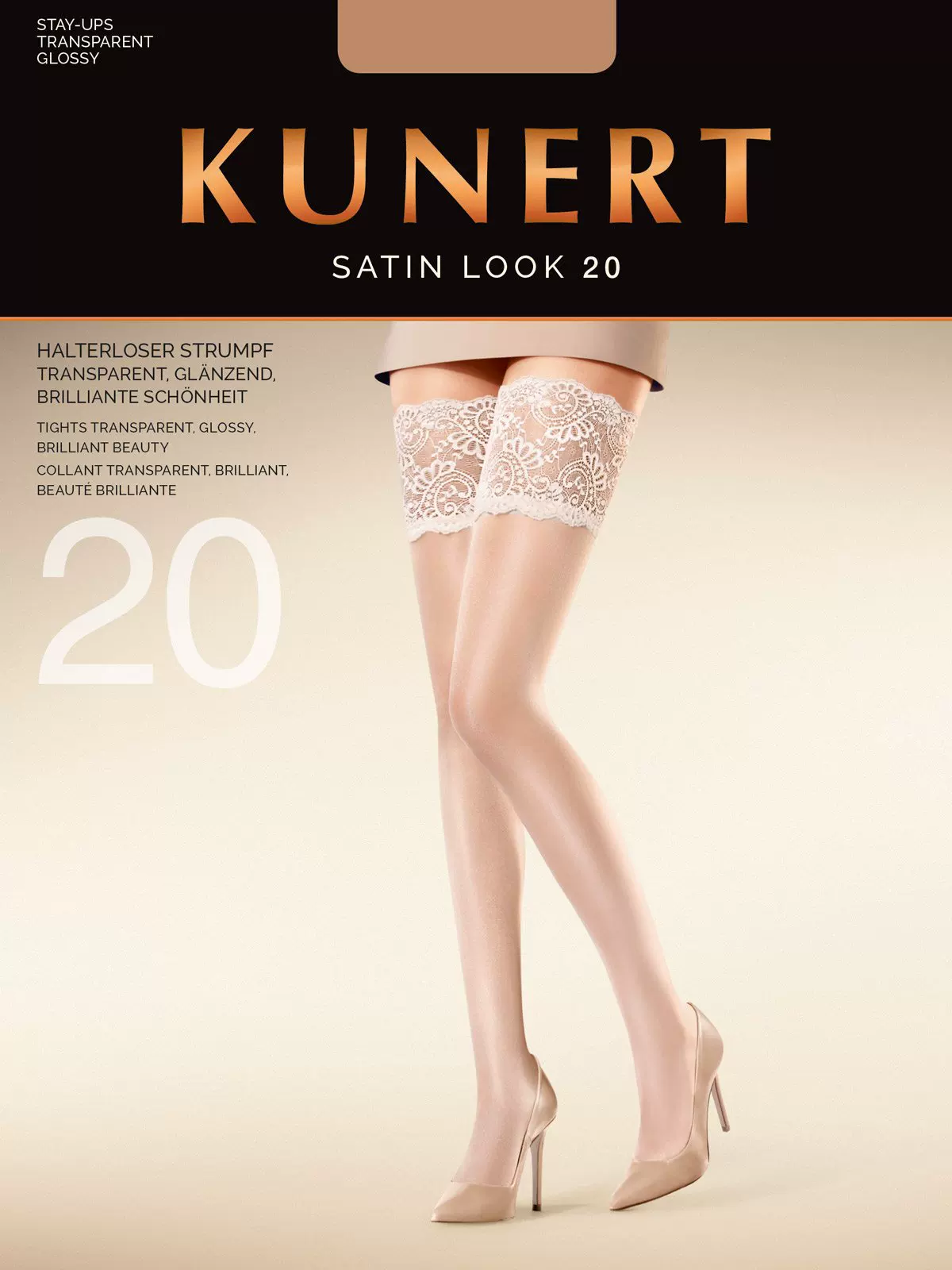 Немецкий производитель Kunert Konati Luxury Super Wide -Плотные кружевные антискользящие длинные носки SATIN Look 20