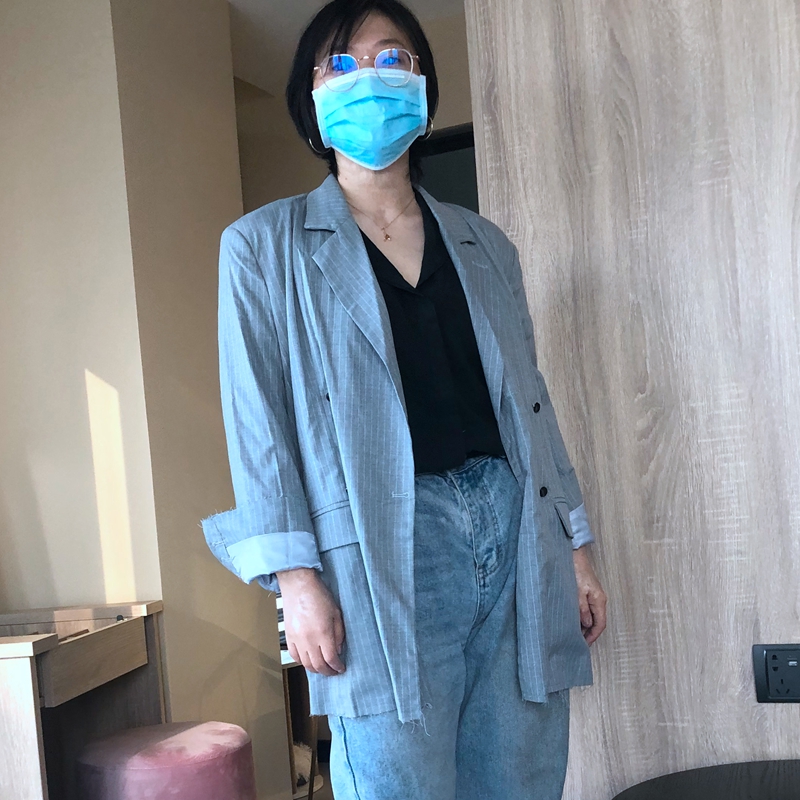 【瑕不掩瑜】宽松休闲条纹西服外套女士中长款上身很有范儿