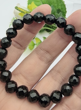 天然水晶刻面黑玛瑙手链手串男女款饰品礼物一物一图A34