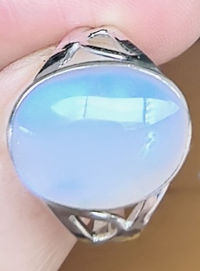 天然水晶冰种蓝月光石戒指指环925银镶嵌一物一图实物拍A38-11