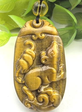 金鼠纳福～天然黄虎眼石生肖鼠护身符吊坠挂件一物一图A45-94