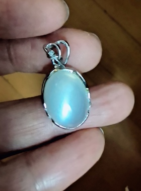 天然水晶冰种猫眼月光石纯银包边项链坠女饰品一物一图A39-31