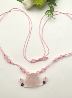 招桃花～天然粉水晶雕刻玫瑰花吊坠项坠挂坠女款脱单一物一图A38