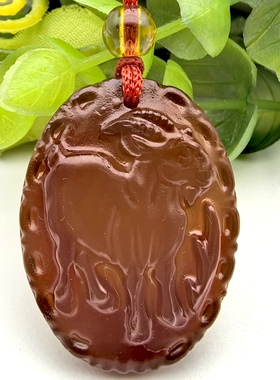 喜羊羊～天然红玉髓玛瑙生肖羊吊坠挂件护身符一物一图A45-106