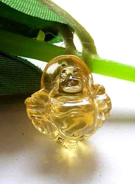 特价清仓巴西纯天然黄水晶笑佛弥勒佛雕刻挂件吊坠挂坠女款A04