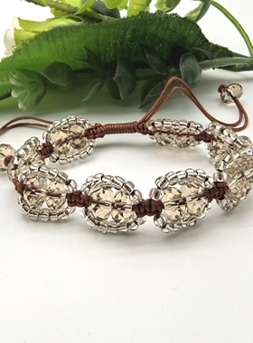 纯天然茶水晶盘珠刻面手链女韩版时尚简约百搭设计感闺蜜礼物A08