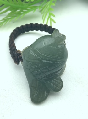 连年有余～天然水晶绿东陵原石手工雕刻鱼戒指一物一图A49-37